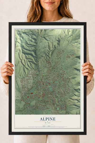 Map of Alpine, Utah, 18 x 24 inch print in a black wood frame