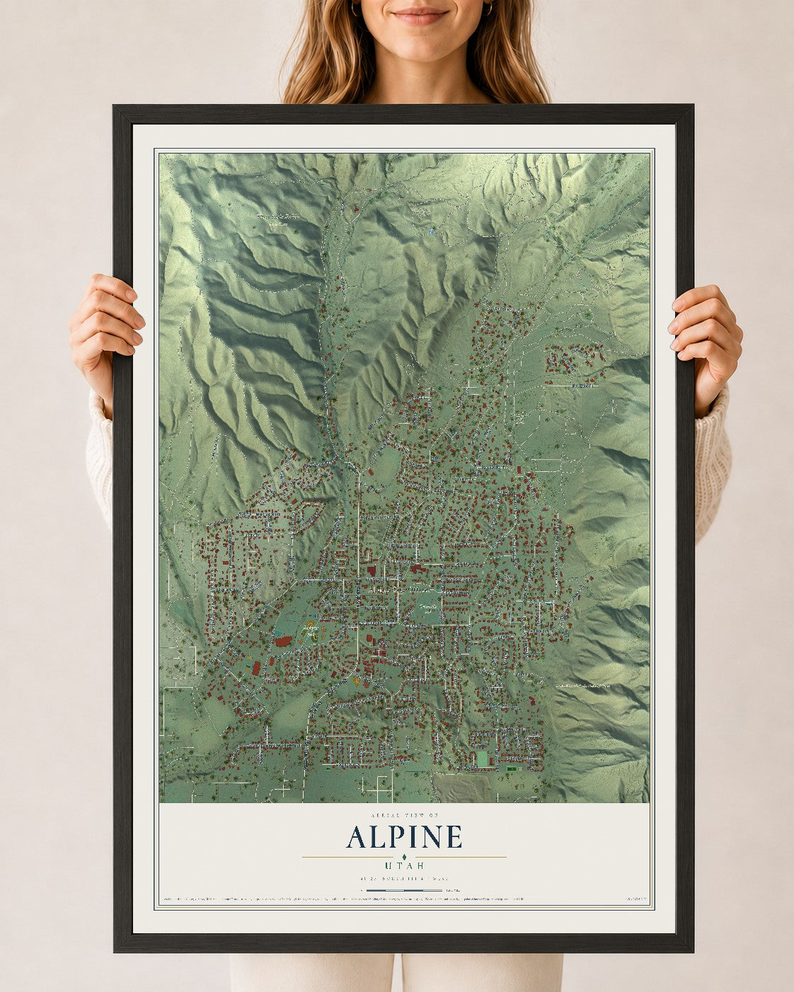 Map of Alpine, Utah, 24 x 36 inch print in a black wood frame