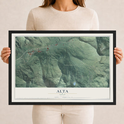 Map of Alta, Utah, 12 x 18 inch print in a black wood frame