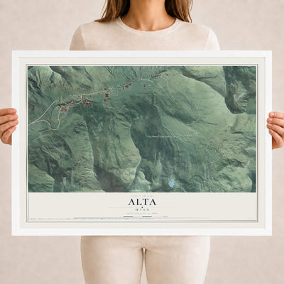Map of Alta, Utah, 18 x 24 inch print in a white wood frame