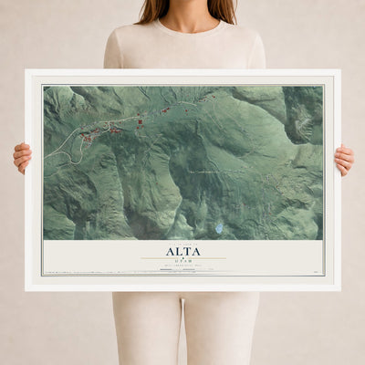 Map of Alta, Utah, 24 x 36 inch print in a white wood frame
