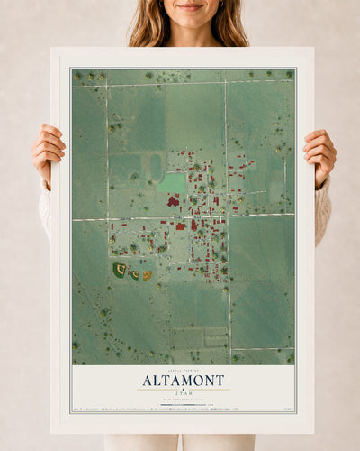 Map of Altamont, Utah, 24 x 36 inch print in a white wood frame
