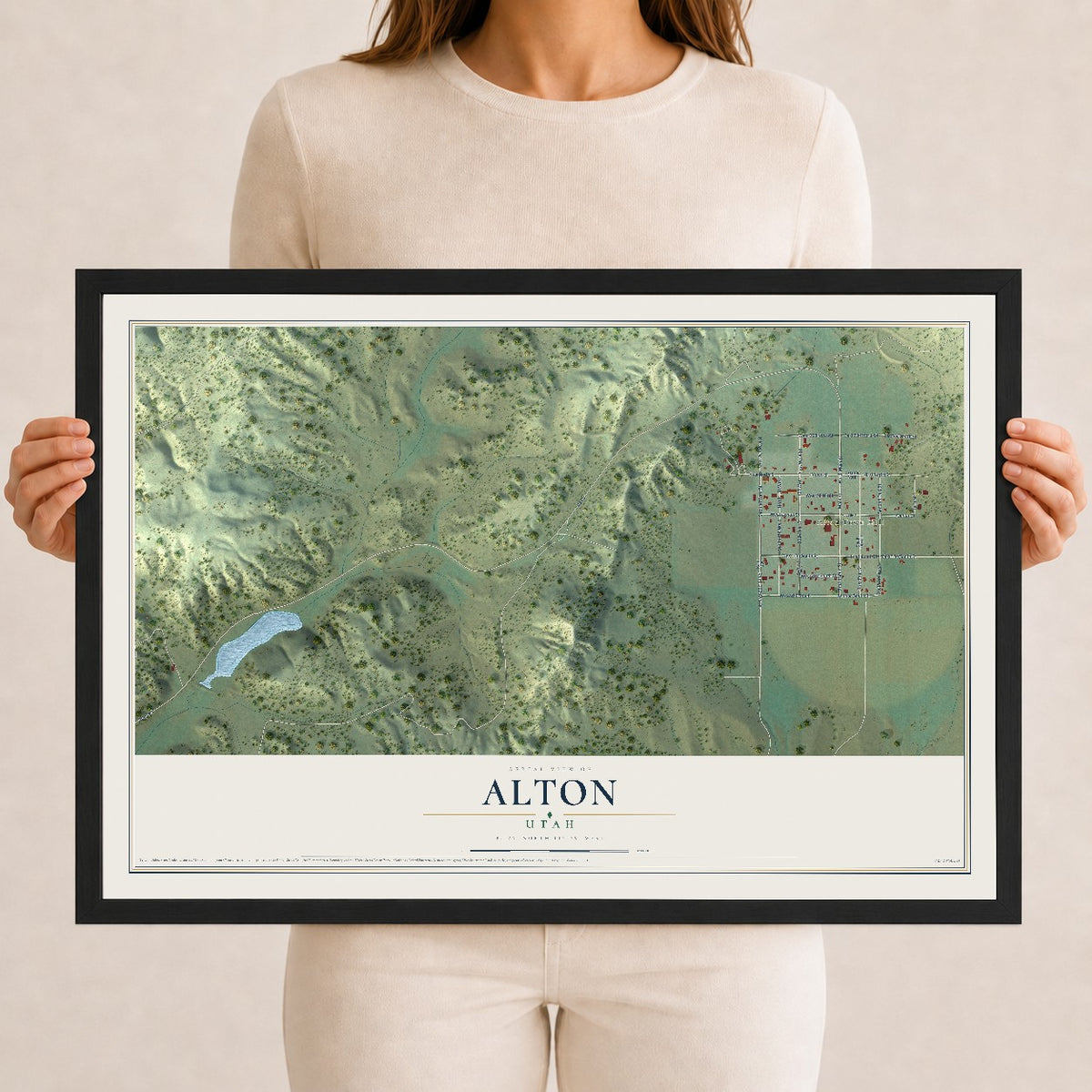 Map of Alton, Utah, 12 x 18 inch print in a black wood frame