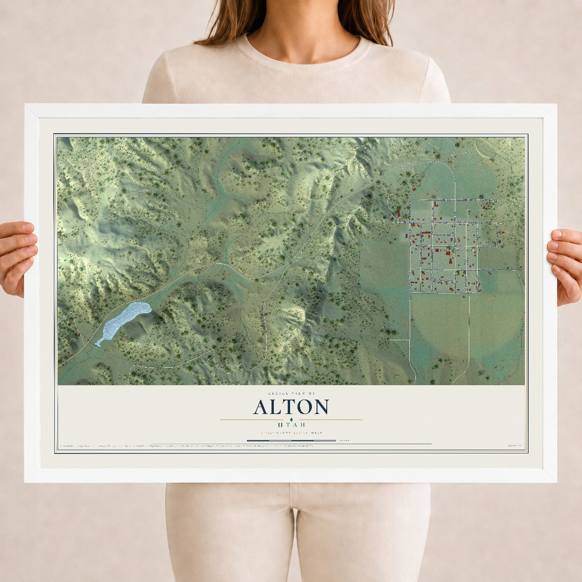 Map of Alton, Utah, 18 x 24 inch print in a white wood frame