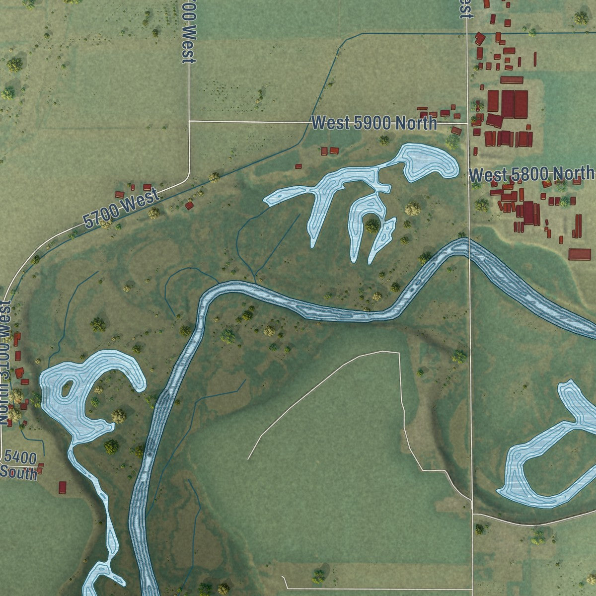 Close-up of the map of Amalga, Utah print showing street and building detail