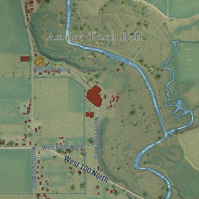Second close-up of the map of Amalga, Utah print showing more streets and buildings