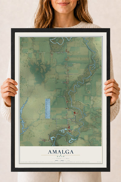 Map of Amalga, Utah, 18 x 24 inch print in a black wood frame