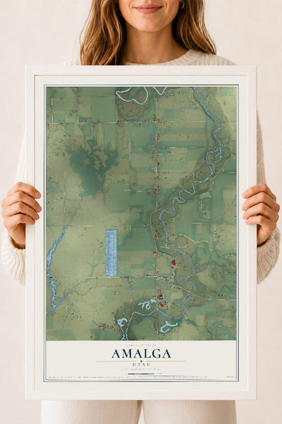 Map of Amalga, Utah, 18 x 24 inch print in a white wood frame