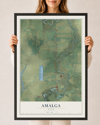 Map of Amalga, Utah, 24 x 36 inch print in a black wood frame