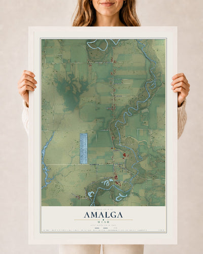 Map of Amalga, Utah, 24 x 36 inch print in a white wood frame