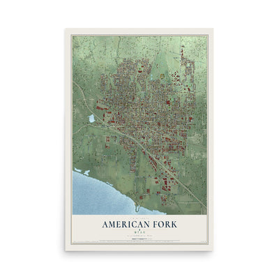 Map of American Fork, Utah, 12 x 18 inch unframed archival matte print