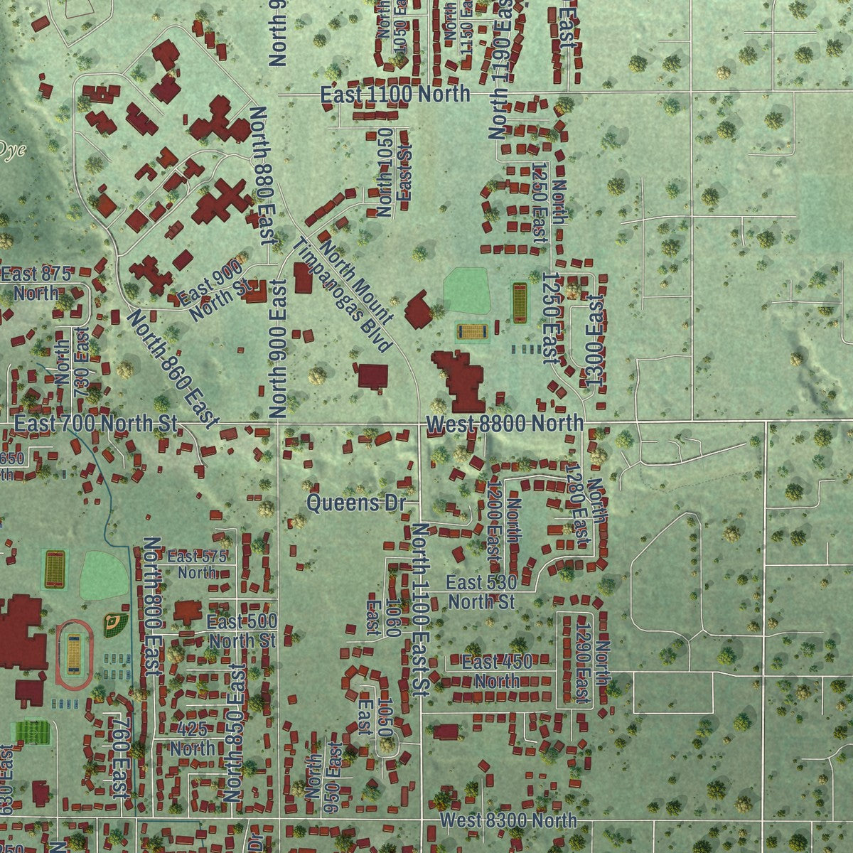 Second close-up of the map of American Fork, Utah print showing more streets and buildings