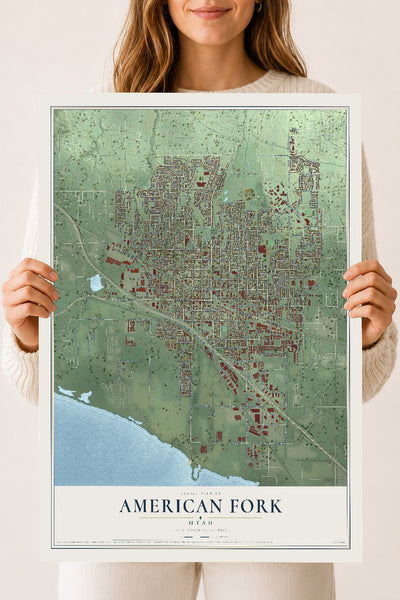 Map of American Fork, Utah, 18 x 24 inch unframed archival matte print