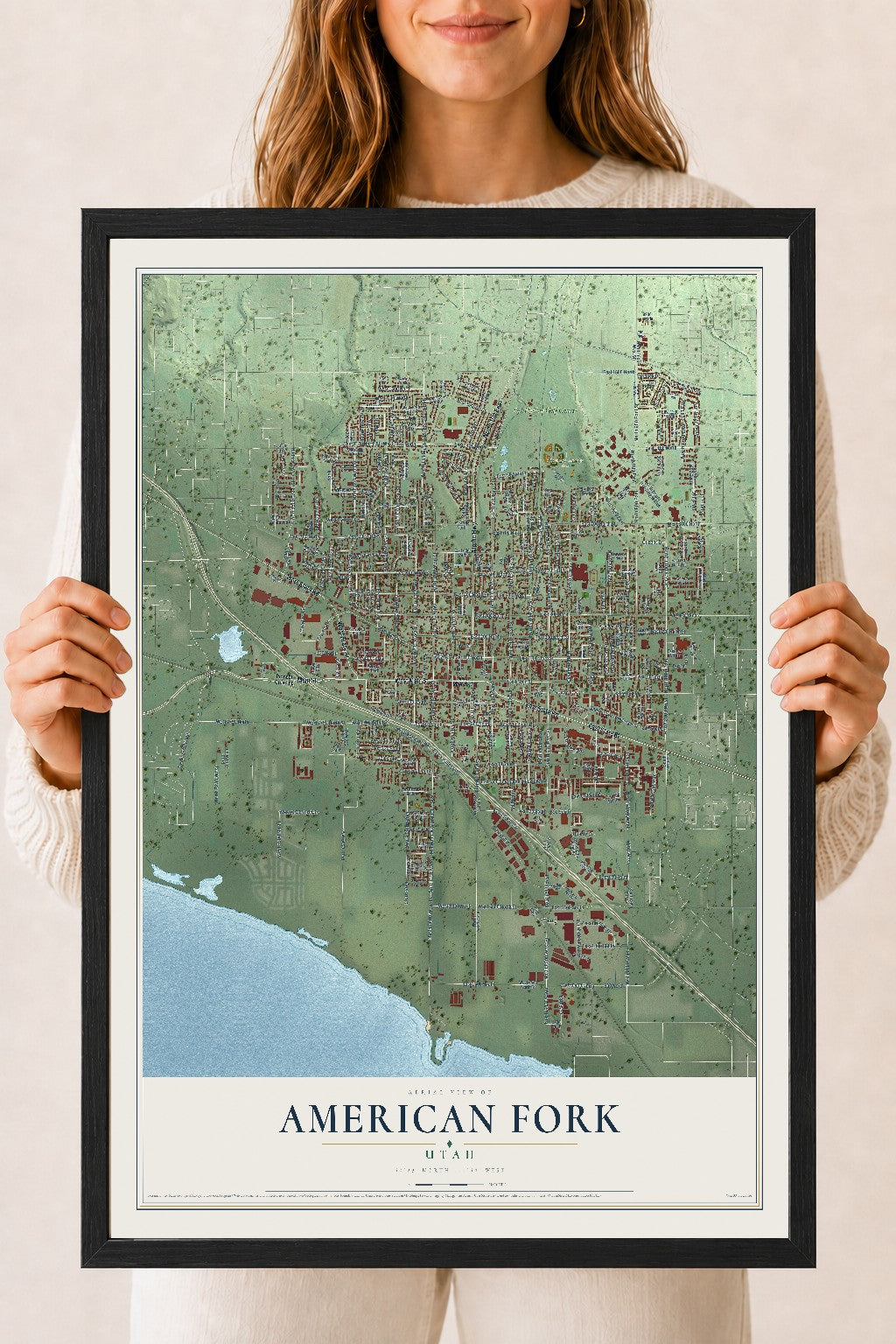 Map of American Fork, Utah, 18 x 24 inch print in a black wood frame