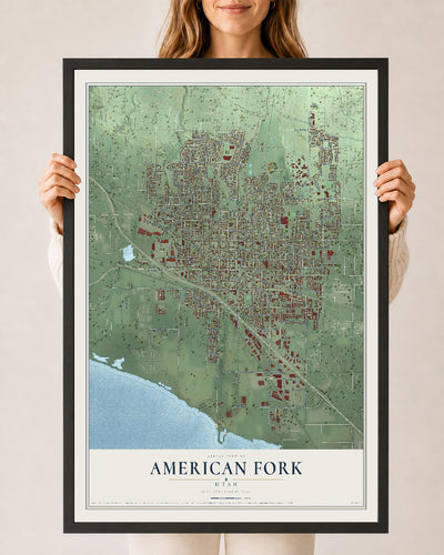 Map of American Fork, Utah, 24 x 36 inch print in a black wood frame