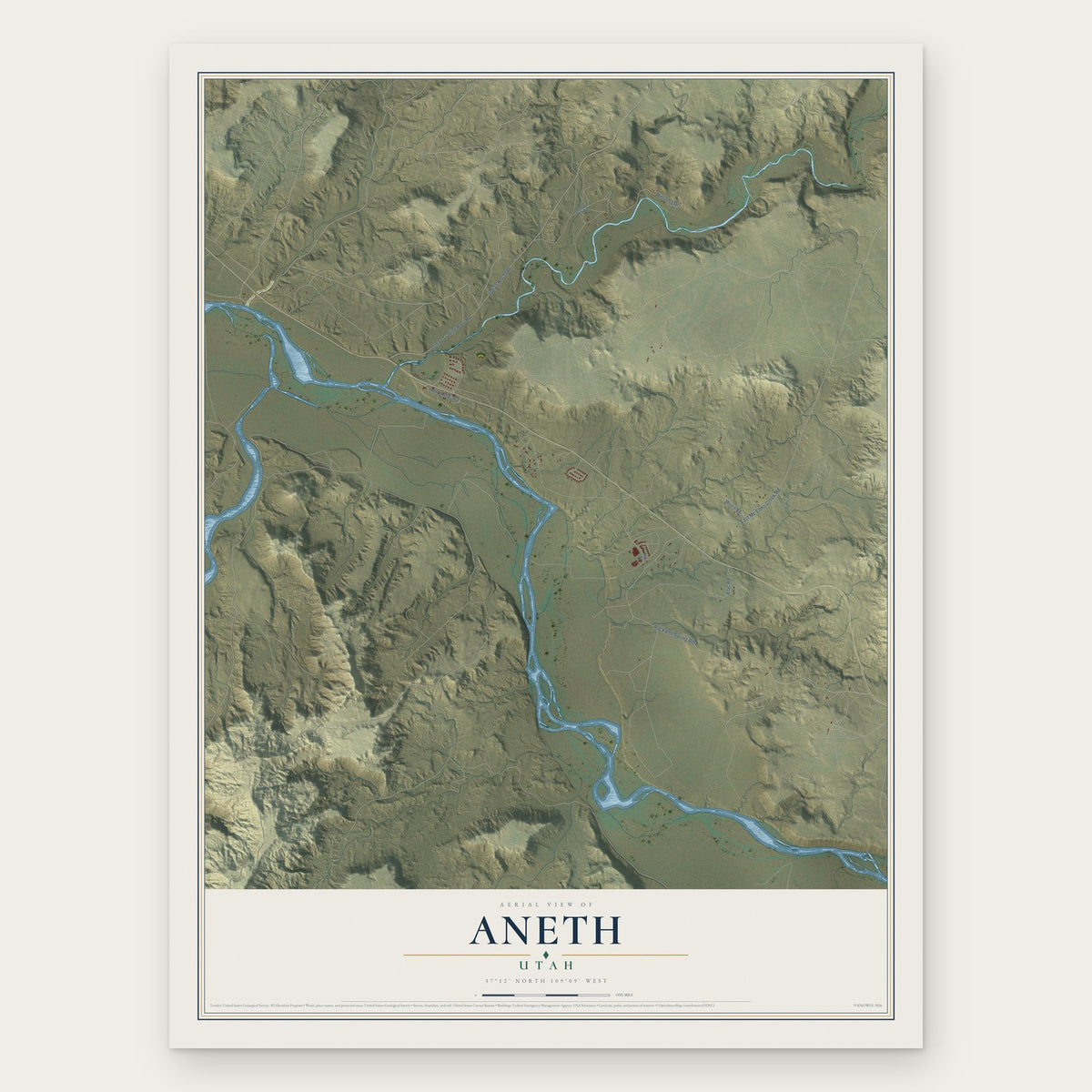 Aneth, Utah map print, the full design