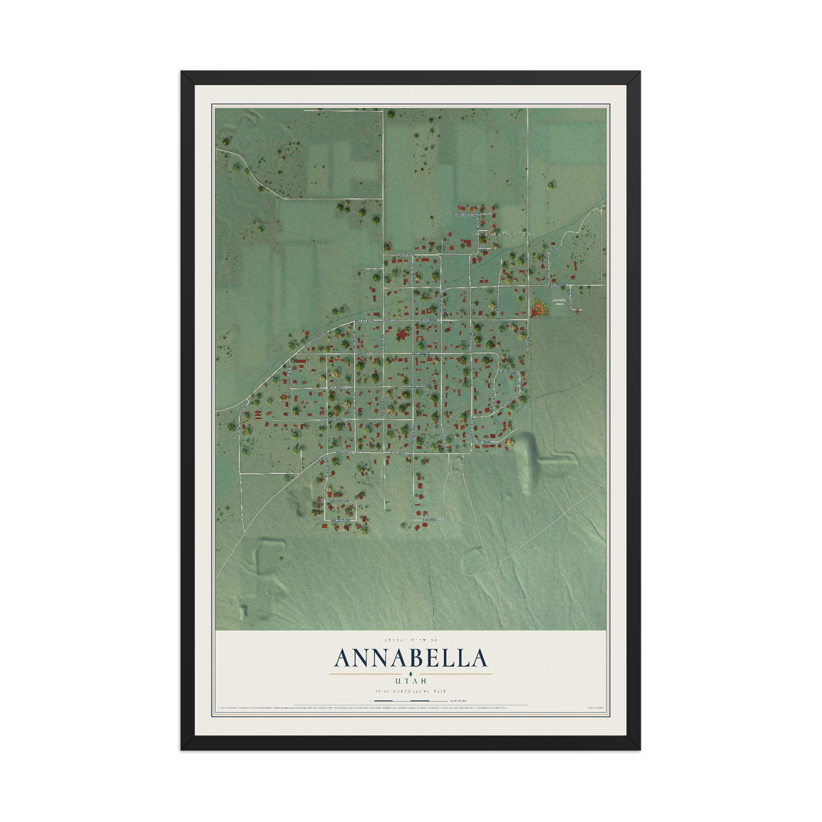 Map of Annabella, Utah, 12 x 18 inch print in a black wood frame