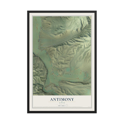 Map of Antimony, Utah, 12 x 18 inch print in a black wood frame