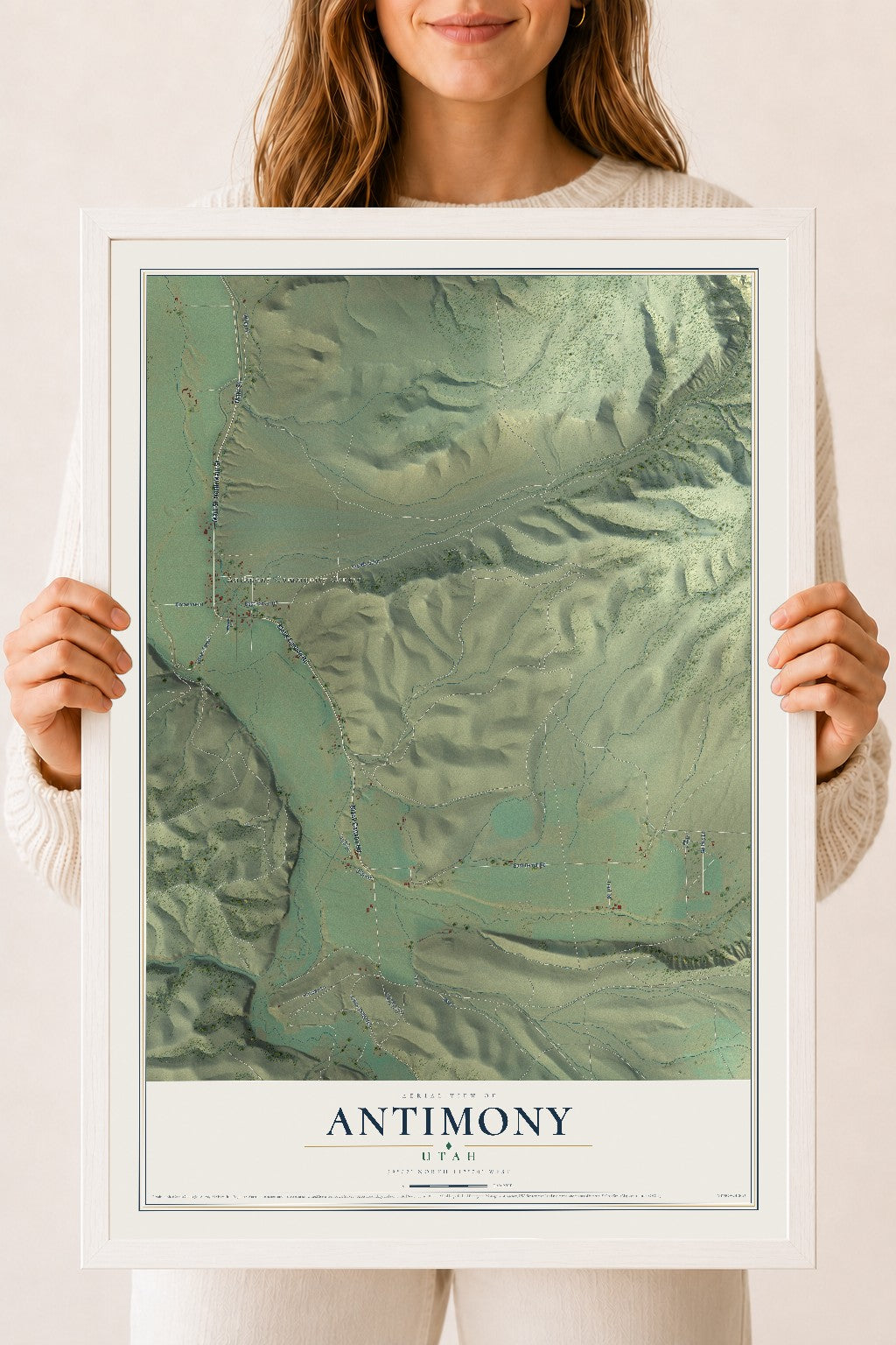 Map of Antimony, Utah, 18 x 24 inch print in a white wood frame