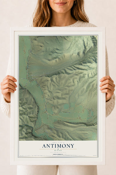 Map of Antimony, Utah, 18 x 24 inch print in a white wood frame