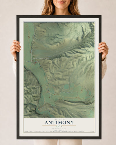 Map of Antimony, Utah, 24 x 36 inch print in a black wood frame