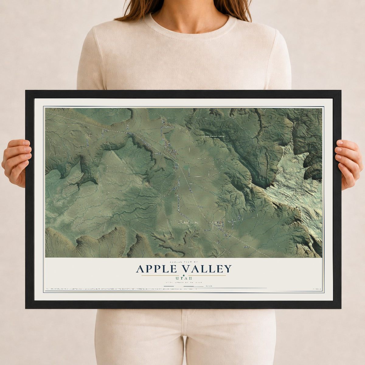 Map of Apple Valley, Utah, 12 x 18 inch print in a black wood frame