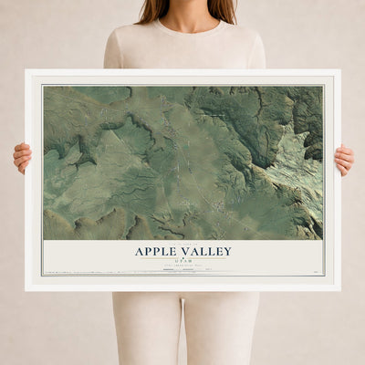 Map of Apple Valley, Utah, 24 x 36 inch print in a white wood frame