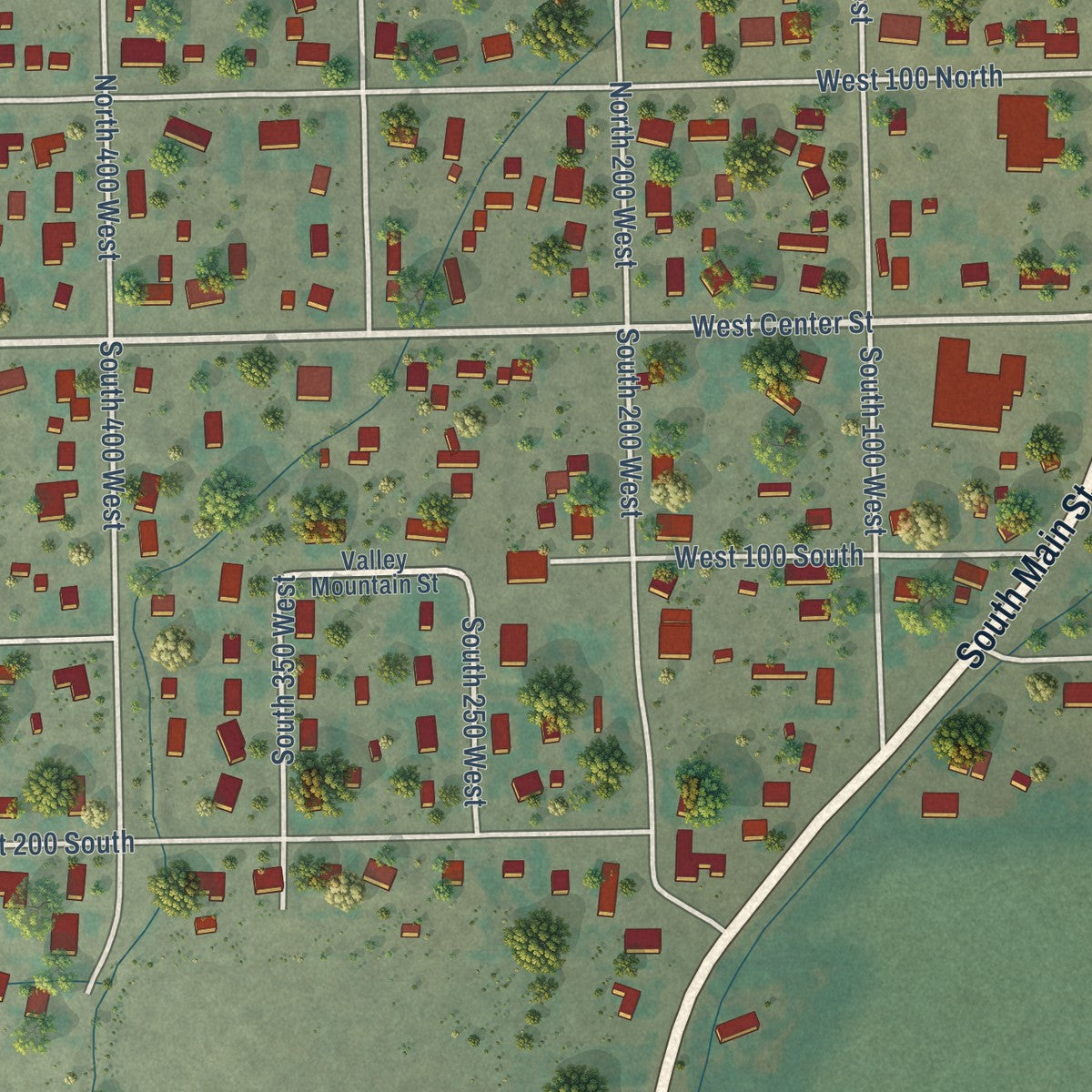 Close-up of the map of Aurora, Utah print showing street and building detail