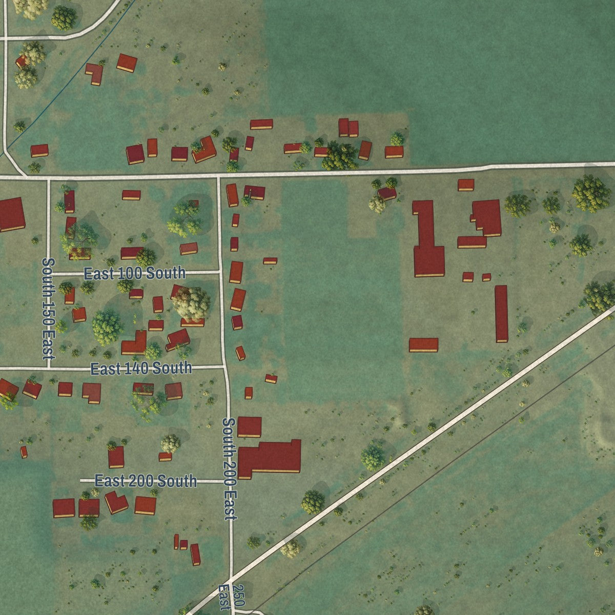 Second close-up of the map of Aurora, Utah print showing more streets and buildings