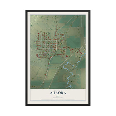 Map of Aurora, Utah, 12 x 18 inch print in a black wood frame