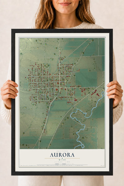 Map of Aurora, Utah, 18 x 24 inch print in a black wood frame