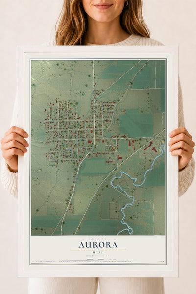 Map of Aurora, Utah, 18 x 24 inch print in a white wood frame