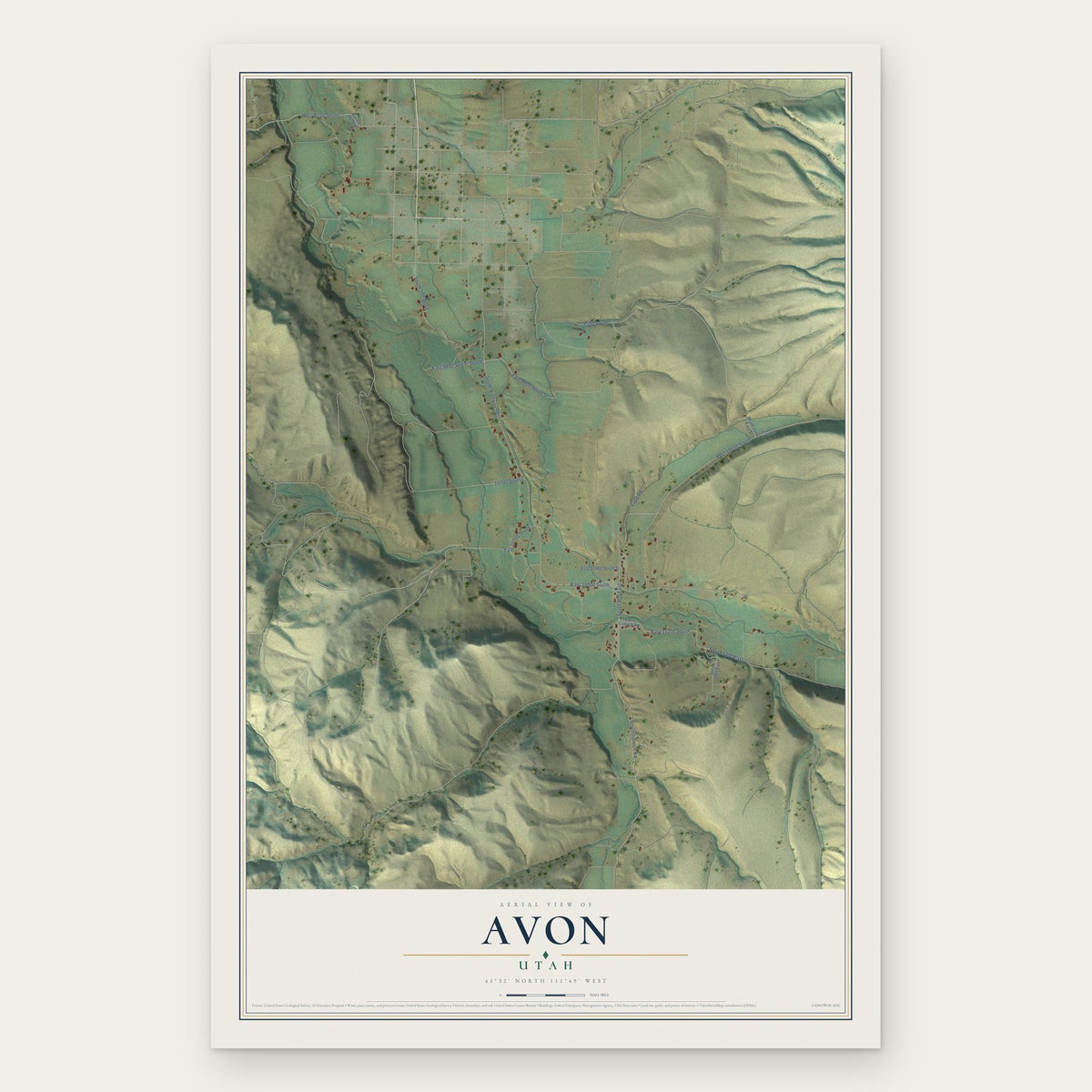 Avon, Utah map print, the full design