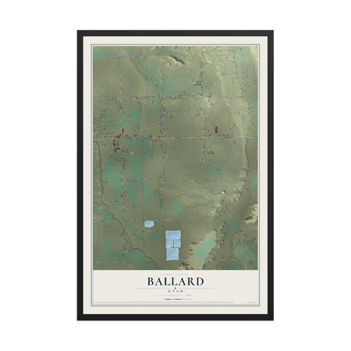 Map of Ballard, Utah, 12 x 18 inch print in a black wood frame