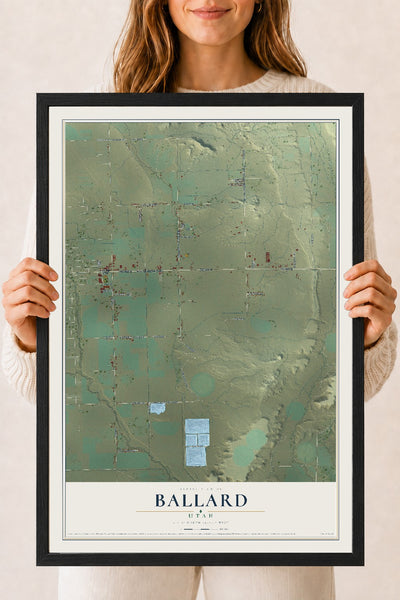 Map of Ballard, Utah, 18 x 24 inch print in a black wood frame