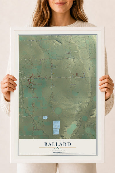 Map of Ballard, Utah, 18 x 24 inch print in a white wood frame