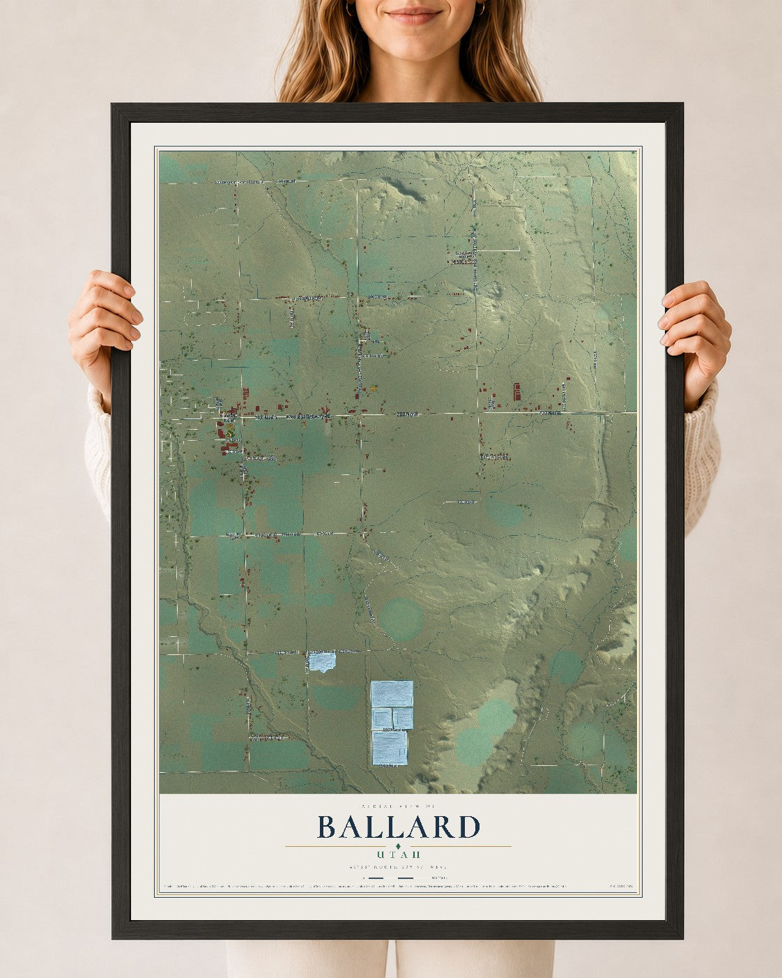 Map of Ballard, Utah, 24 x 36 inch print in a black wood frame