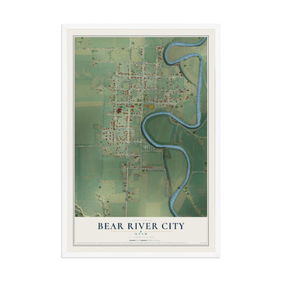 Map of Bear River City, Utah, 12 x 18 inch print in a white wood frame