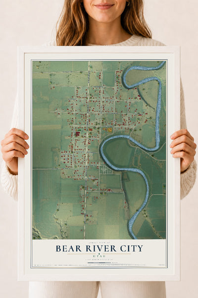 Map of Bear River City, Utah, 18 x 24 inch print in a white wood frame
