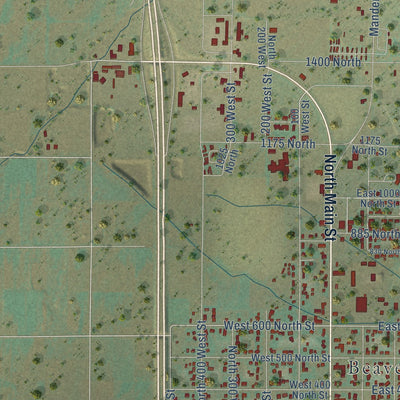 Second close-up of the map of Beaver, Utah print showing more streets and buildings