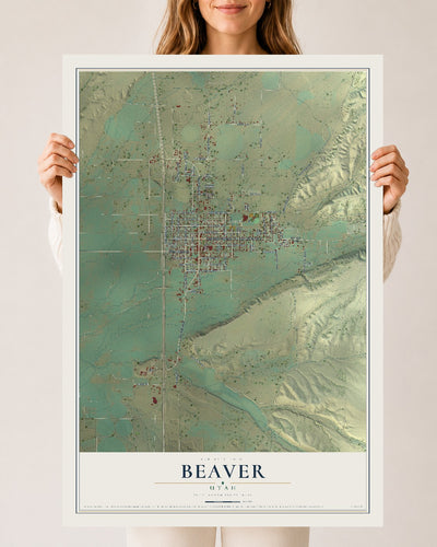 Map of Beaver, Utah, 24 x 36 inch unframed archival matte print