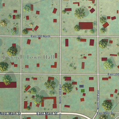 Close-up of the map of Bicknell, Utah print showing street and building detail