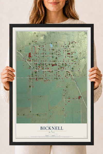 Map of Bicknell, Utah, 18 x 24 inch print in a black wood frame