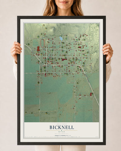 Map of Bicknell, Utah, 24 x 36 inch print in a black wood frame