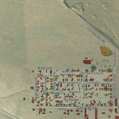 Close-up of the map of Big Water, Utah print showing street and building detail