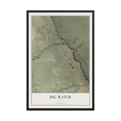 Map of Big Water, Utah, 12 x 18 inch print in a black wood frame