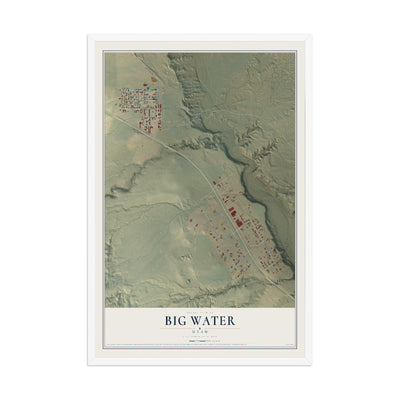 Map of Big Water, Utah, 12 x 18 inch print in a white wood frame