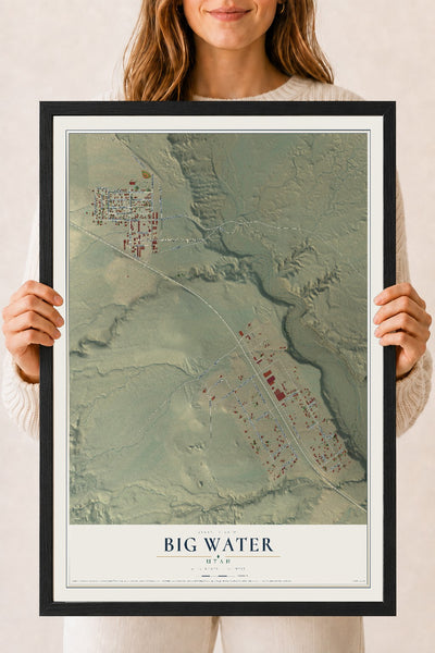 Map of Big Water, Utah, 18 x 24 inch print in a black wood frame