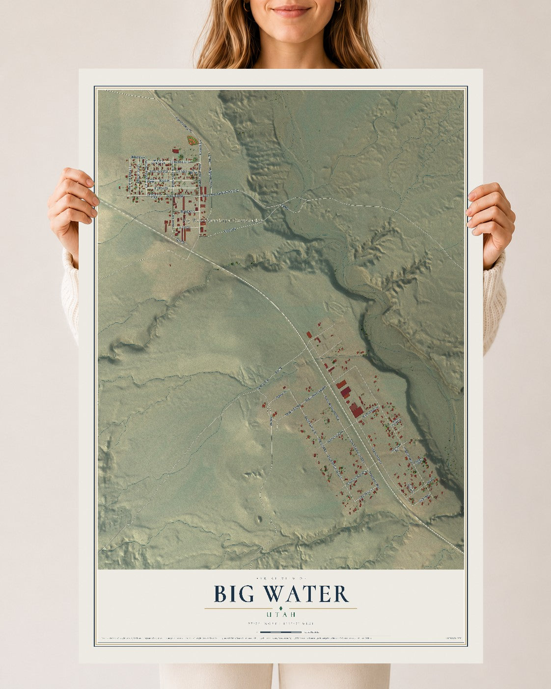 Map of Big Water, Utah, 24 x 36 inch unframed archival matte print