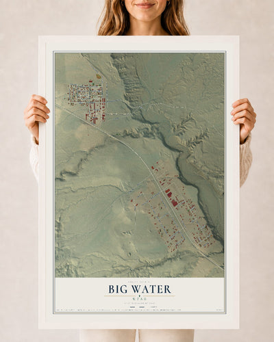 Map of Big Water, Utah, 24 x 36 inch print in a white wood frame